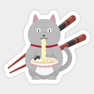 Cat Eating Ramen Sticker